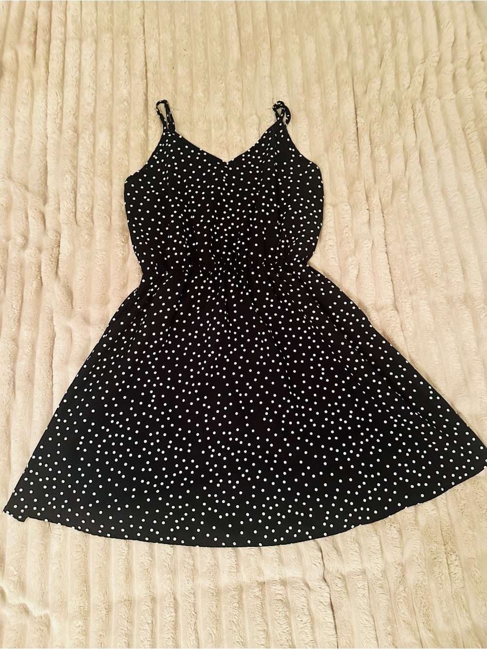 SHEIN Black & White Polka Dot Spaghetti Strap Mini Dress